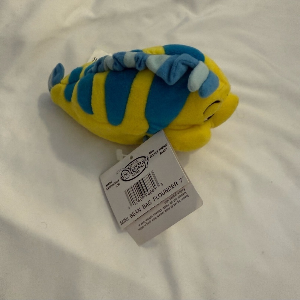 NWT Vintage Disney Store The Little Mermaid Flounder 7” Mini Bean Bag Plush - Picture 2 of 3